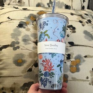 Vera Bradley 24 oz plastic travel tumbler w straw.  Nautical theme.
